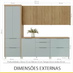 Cozinha Completa Nesher Paris 5 Peças 270cm MDF 15mm Verde e Nature