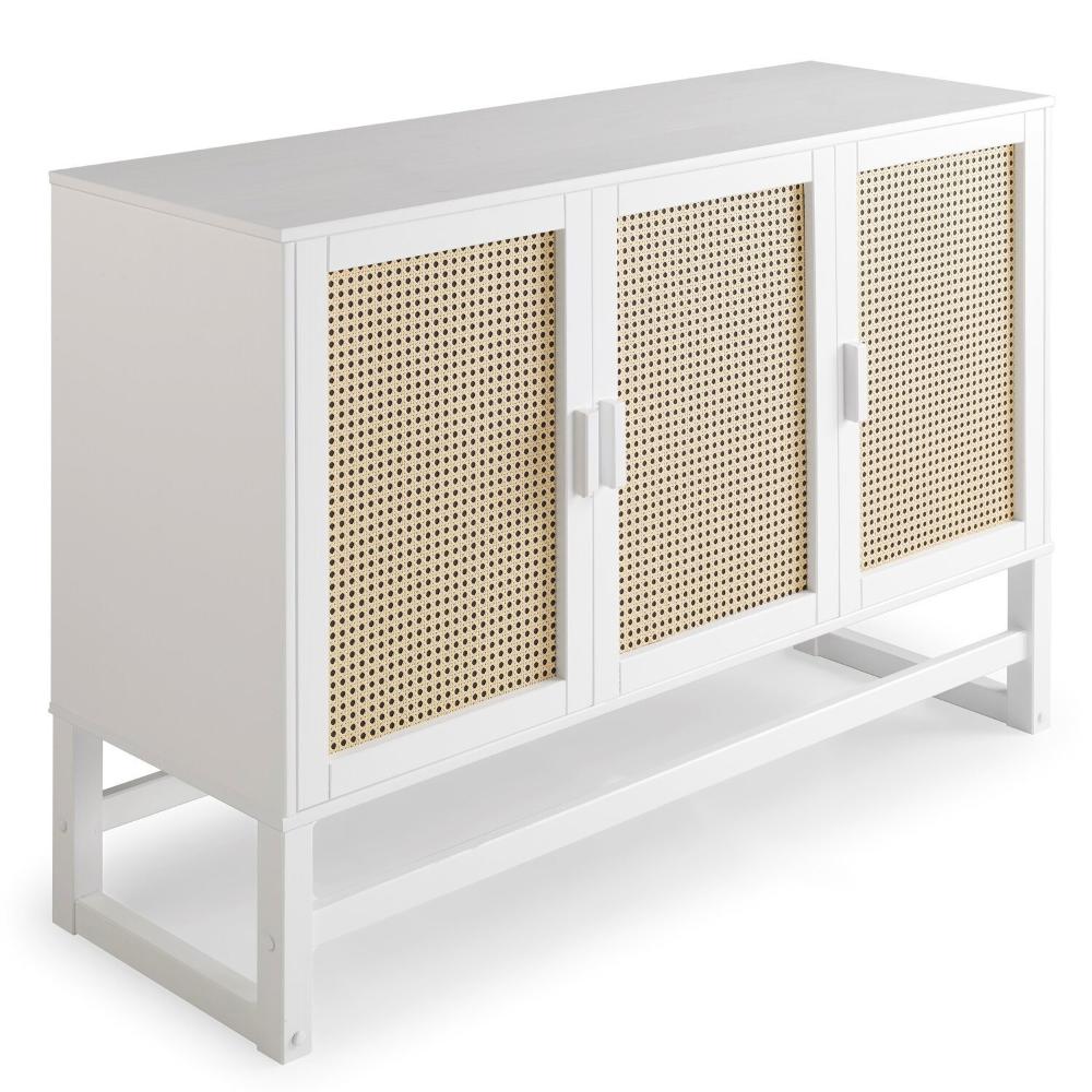 Miniatura Aparador Buffet de Madeira com 3 Portas com Palhinha Coleção Blanco Acapulco Branco