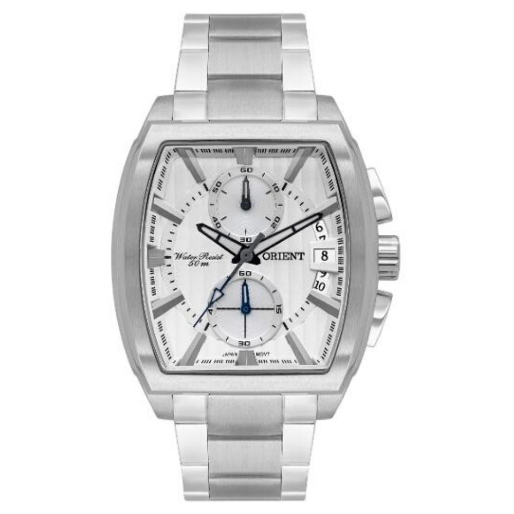 Miniatura Relógio Masculino Prata Orient Quadrado Fundo Prata Com Data