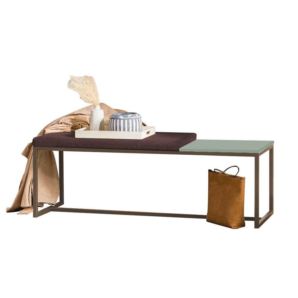 Miniatura Banco Recamier Puff 195cm Industrial Marrom Suede Marrom Tampo Quadrado Mdf Verde