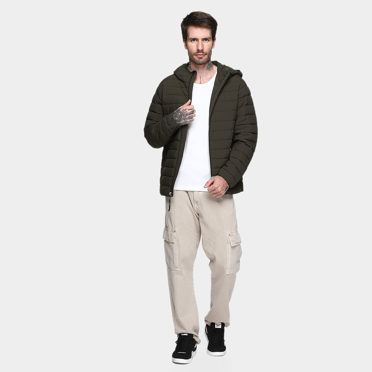 Miniatura Jaqueta C/ Capuz Calvin Klein Matelassê Masculina Oliva - G