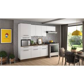 Miniatura Cozinha Compacta Itatiaia Exclusive com 8 Portas, 3 Gavetas e 4 Prateleiras - 260cm de largura Branco/Castanho