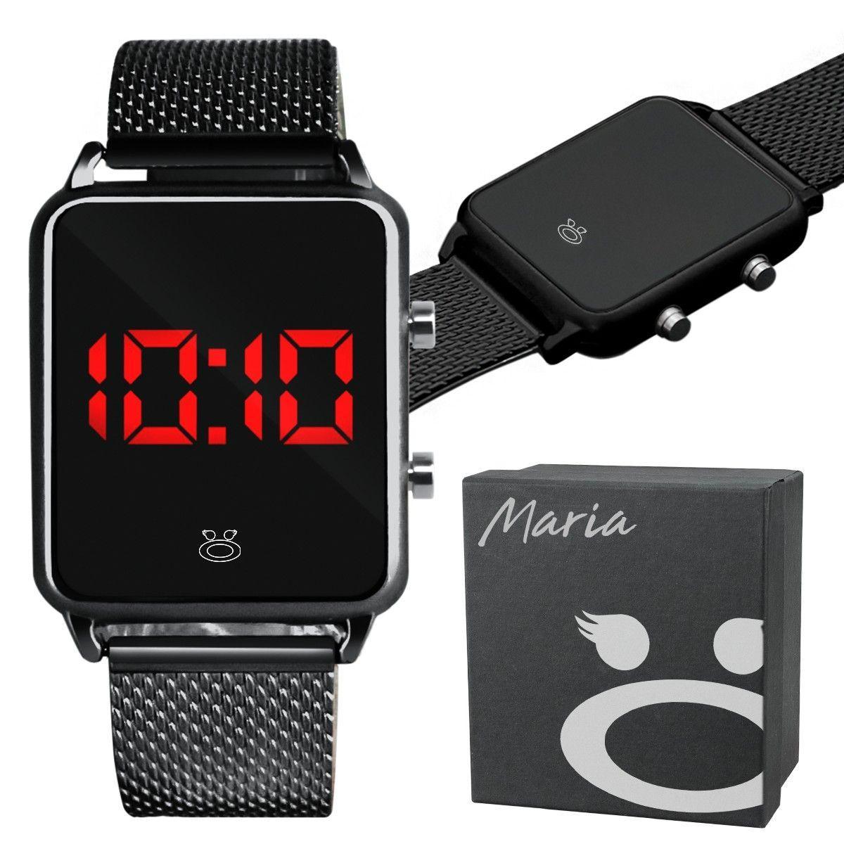 Miniatura Relogio Feminino Digital Qualidade Premium Preto + Caixa Led
