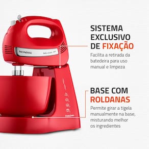 Miniatura Batedeira Mondial Premium Bella Massa Inox B-29 NP com 4 Velocidades e 500W – Vermelha 110V