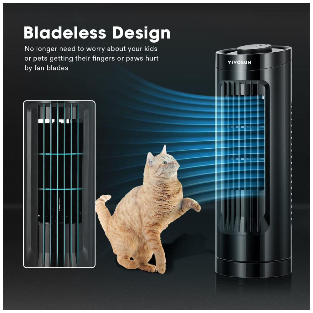 Miniatura Ventilador de Mesa sem Lâmina com 3 Velocidades, Oscilações de 70, Portátil e Compacto, 110V, VIVOSUN 13, Preto