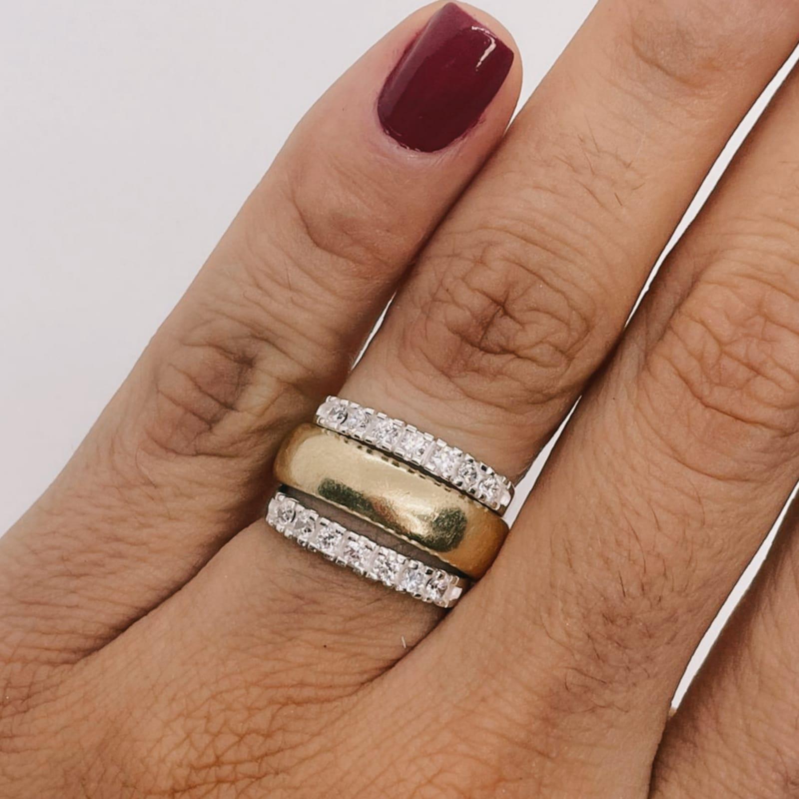 Anel Prata 925 Meia Aliança Aparador Cravejado 2Mm - Tam. 22