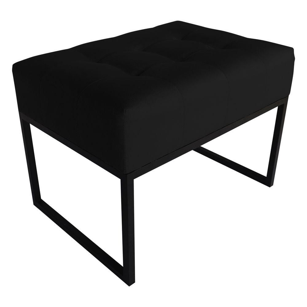 Puff Decorativo Sala De Estar Agnes 60x44cm Com Base De Ferro Sintético Preto