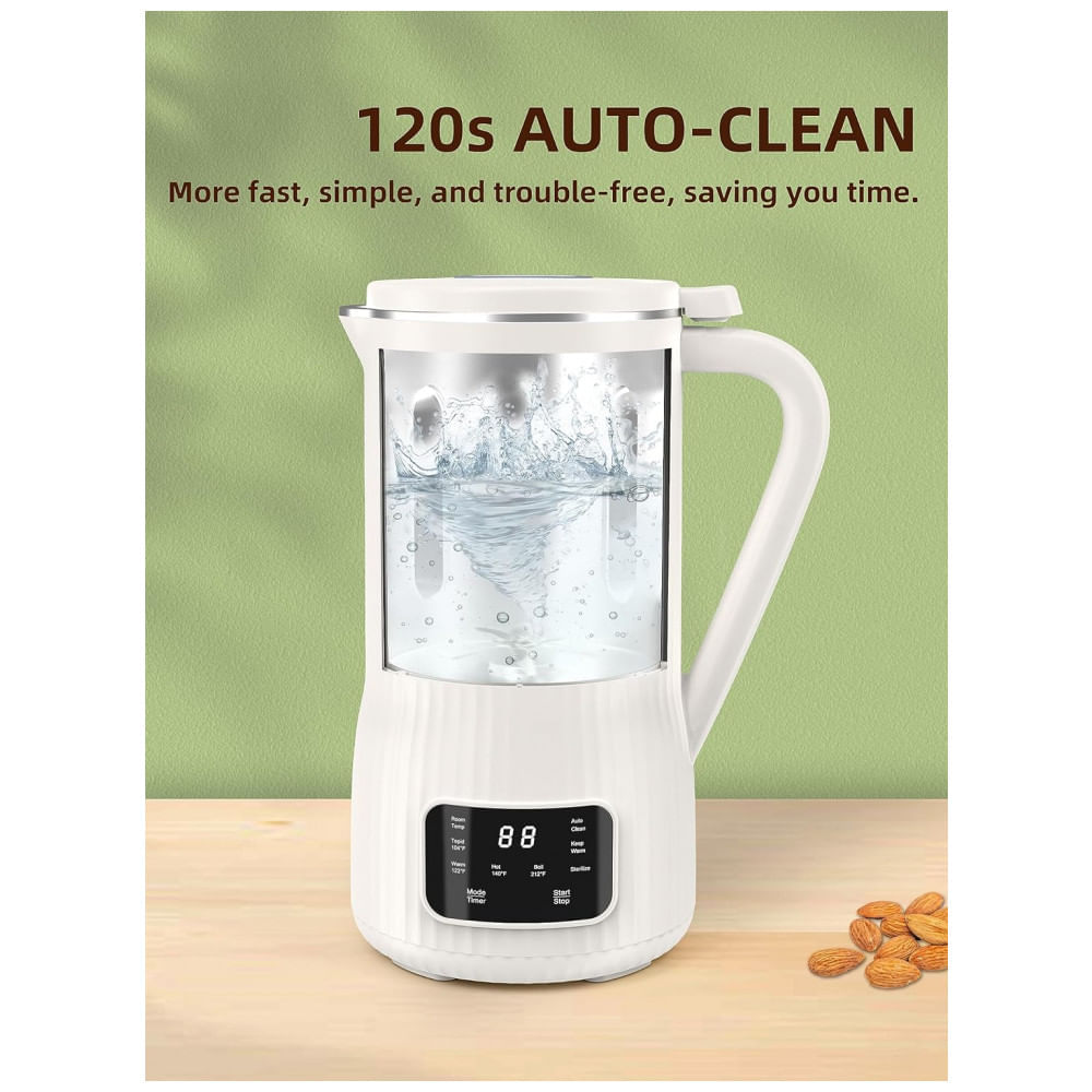Máquina de Leite Vegetal Automática 600mL com 10 Lâminas, Temporizador 12H e Limpeza Automática, BUAIAHUG, Branca