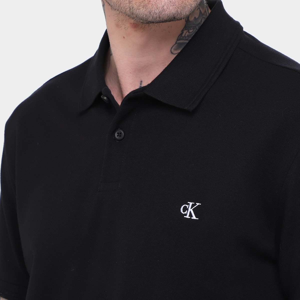 Miniatura Camisa Polo Calvin Klein Logo Bordado Masculina Preto - G