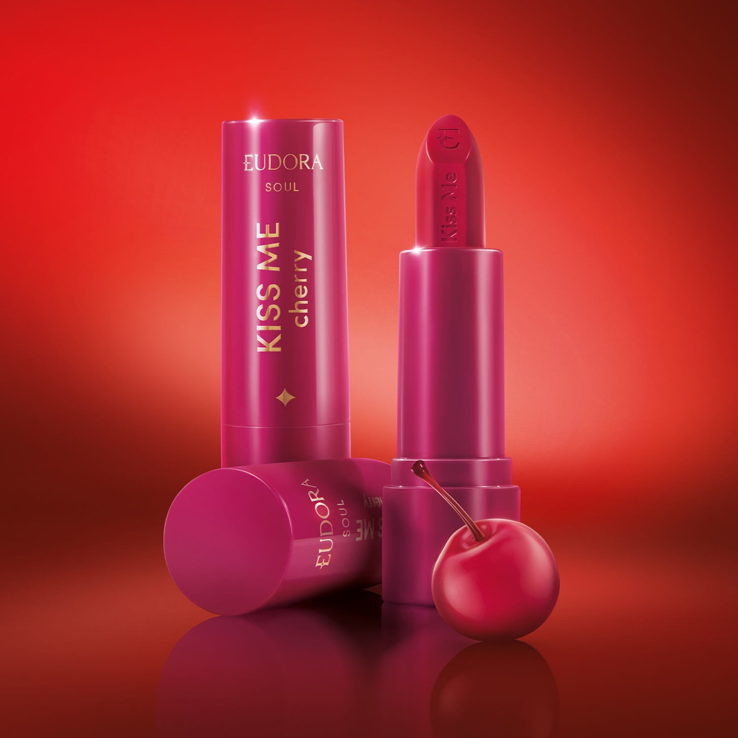 Miniatura Eudora Kiss Me Cherry Batom Hidratante Vermelho Cereja Divina 3,7g