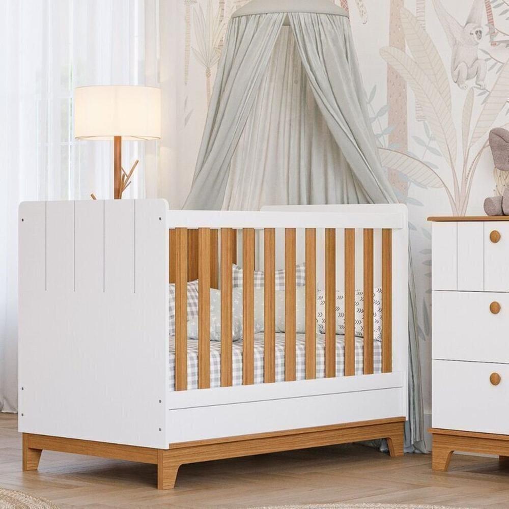 Miniatura Conjunto Quarto de Bebê 1 Berço 1 Cômoda 6 Gavetas Chantilly Branco/Nature
