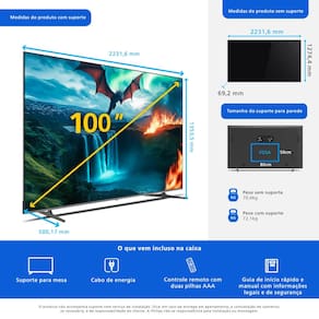 Smart TV QD-MiniLED 100" Ultra HD 4K Philips 100MLED800 com Google TV, Wi-Fi, Entradas HDMI e USB