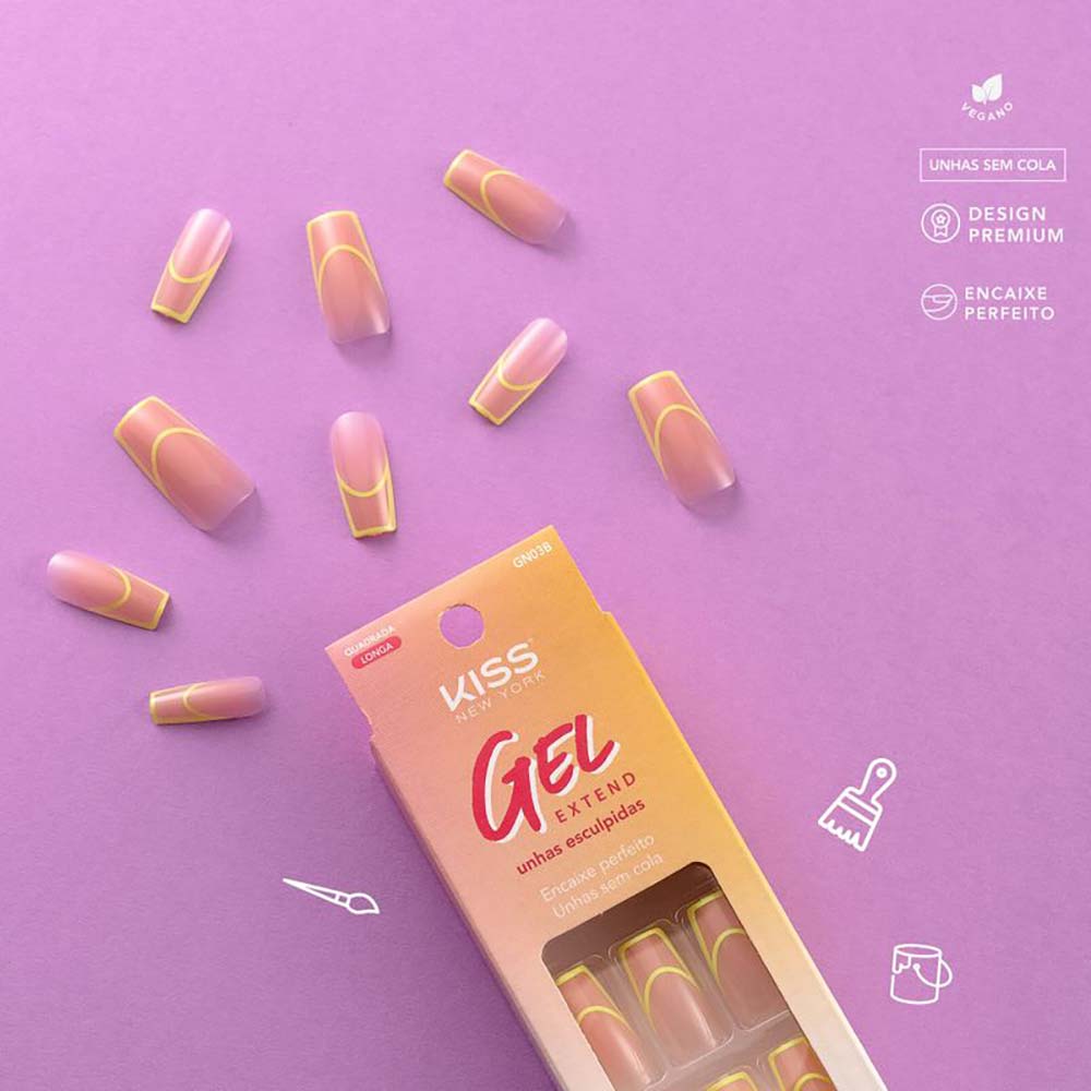 Miniatura Unhas Postiças Kiss New York - Gel Extend French Neon 1 Un