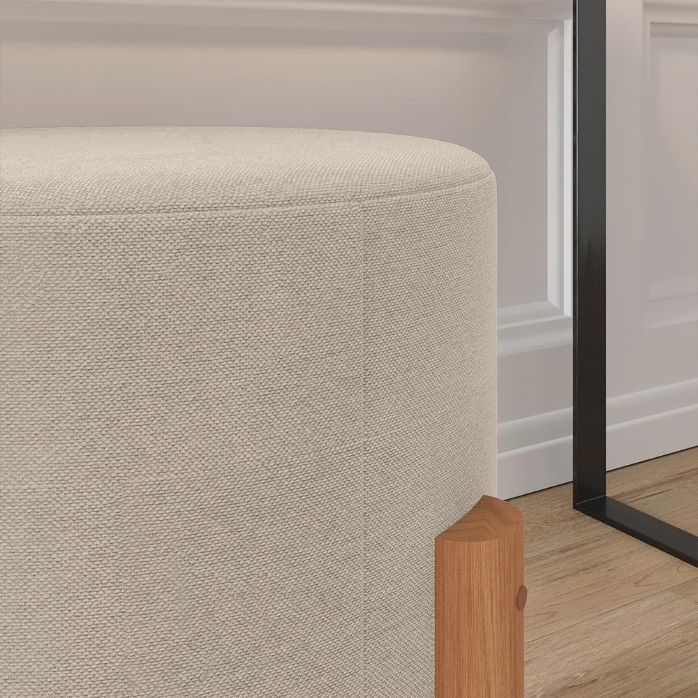 Painel Suspenso TV 48 Polegadas Nicho Nairobi Ripado Freijó/Cinza e Kit 2 Puff Banqueta Redonda Multiuso Pés Retrô Thor Bege Sala Quarto