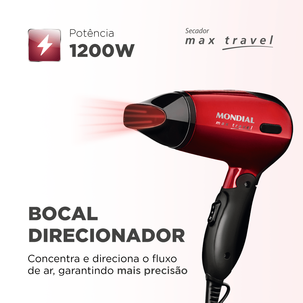 Miniatura Secador de Cabelos Mondial Max Travel SC-10 SECADOR CABELO-BIV-VERMELHO/PRETO
