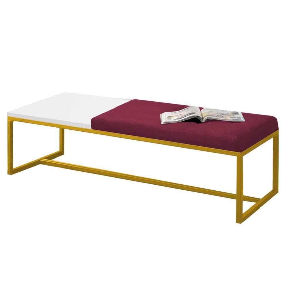 Miniatura Calçadeira Recamier Londres 140cm Dourado Suede Bordô Mdf Branco - Ahazzo Móveis