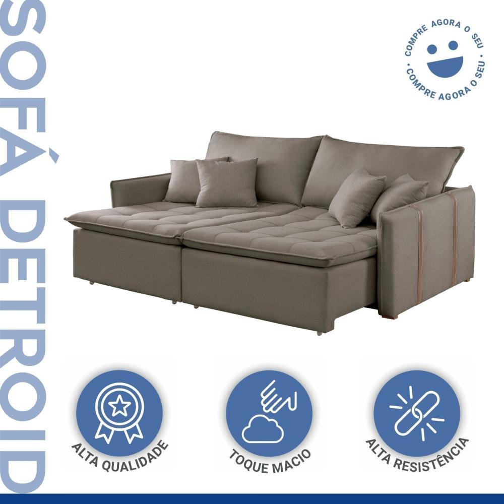Sofa Cama Retratil e Reclinavel 220cm Detroid Yescasa Bege Escuro