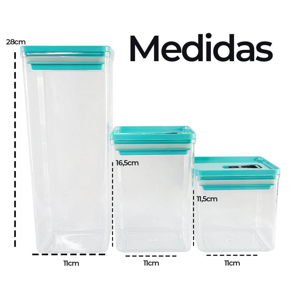 Kit 3 Potes Organizador Alimentos Hermético Verde 5 Litros