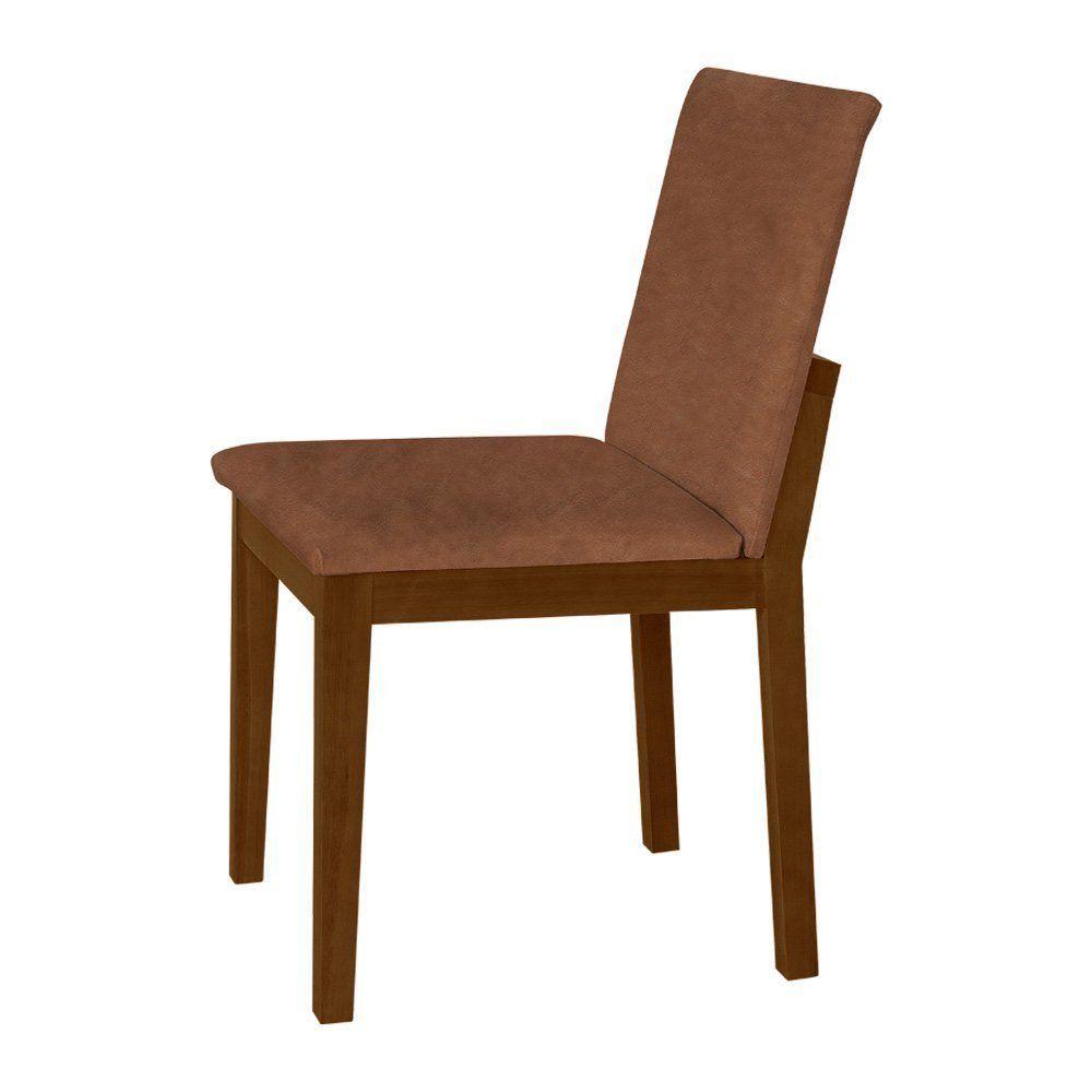 Miniatura Kit 2 Cadeiras De Jantar Luxo Pérola Estofadas Em Couro Pu Caramelo Base Madeira Maciça Imbuia