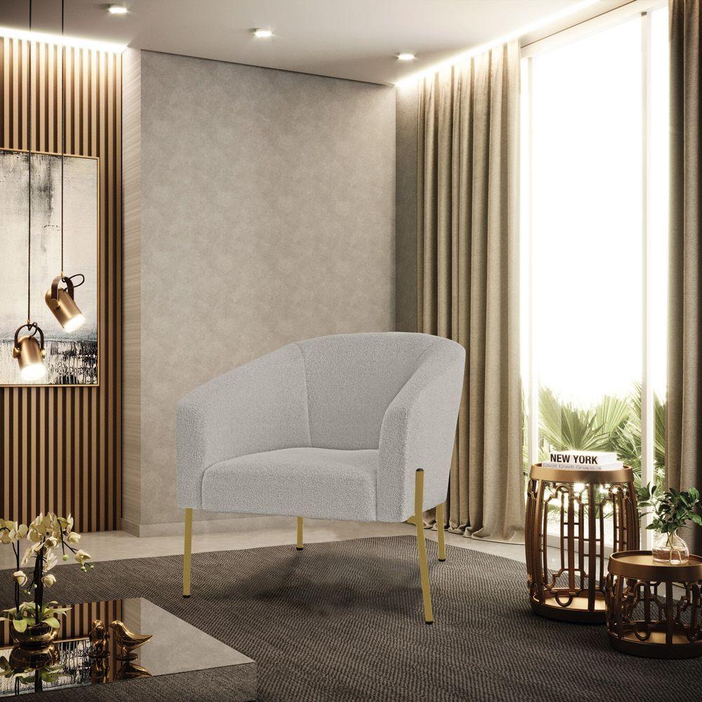 Cadeira Sala De Jantar Pé De Ferro Dourado Stella Bouclê D03 - D'rossi Cor Cinza