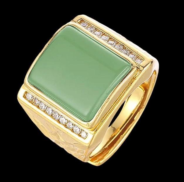 Miniatura Anel Pedra Verde Cravejado Ajustável - Banhado A Ouro 18K