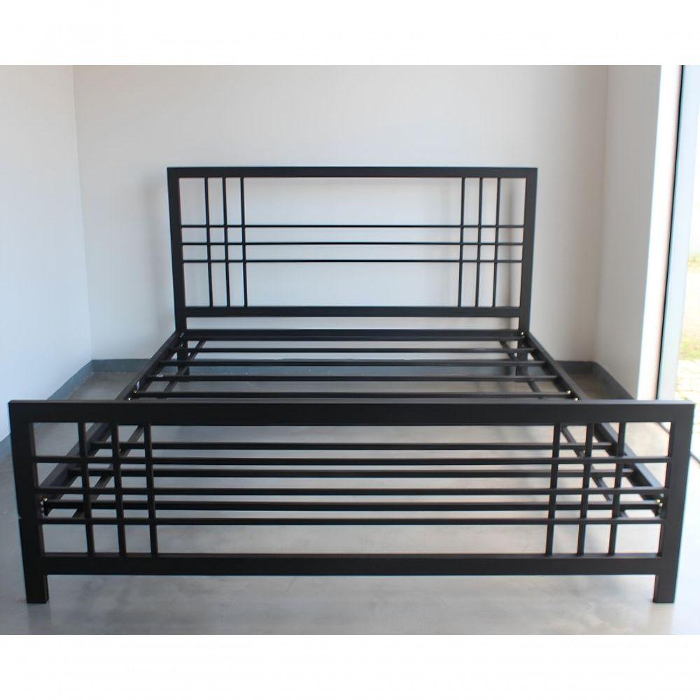 Miniatura Cama Casal Com Cabeceira Robusta Aço Ferro Metal Tamanho Queen 158x198 Cor Preto Mobbili Ca-04