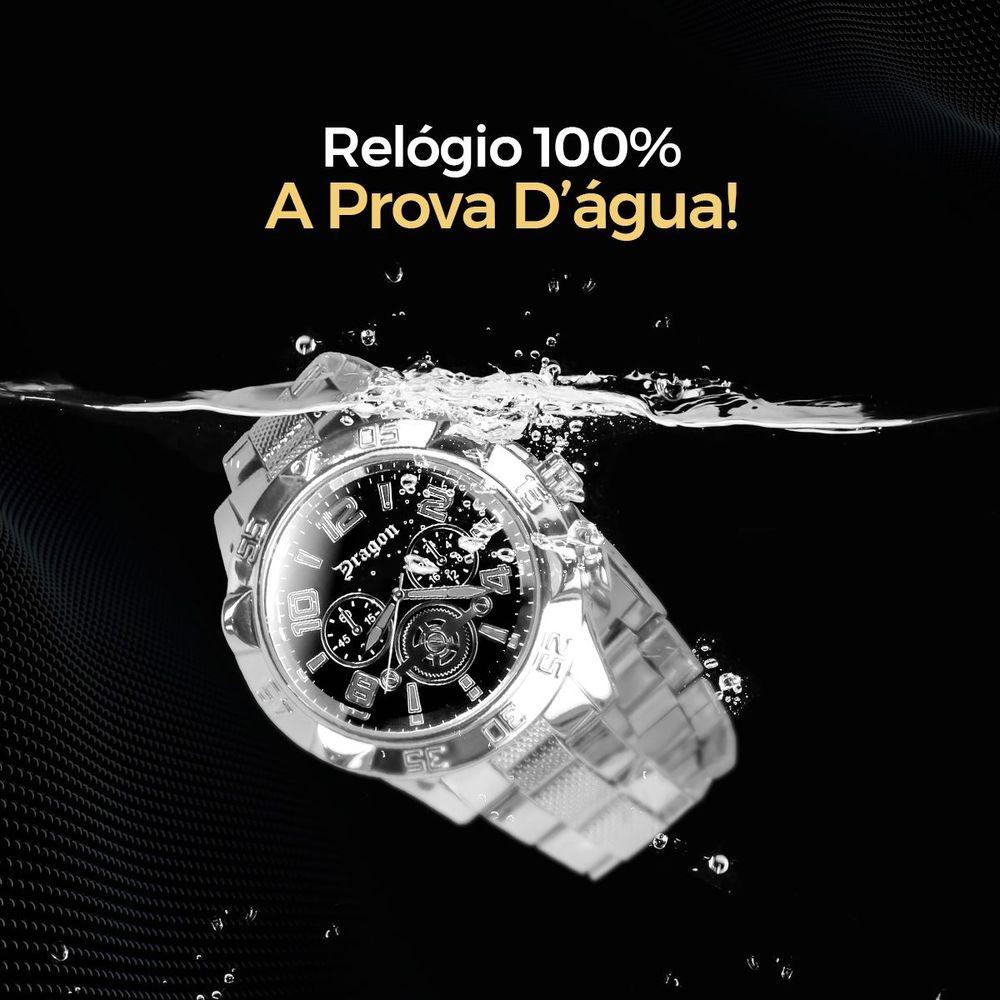 Miniatura Kit Relógio Masculino Analógico Orizom Spaceman Dragon em Aço Inox Prata com Cordão Crucifixo