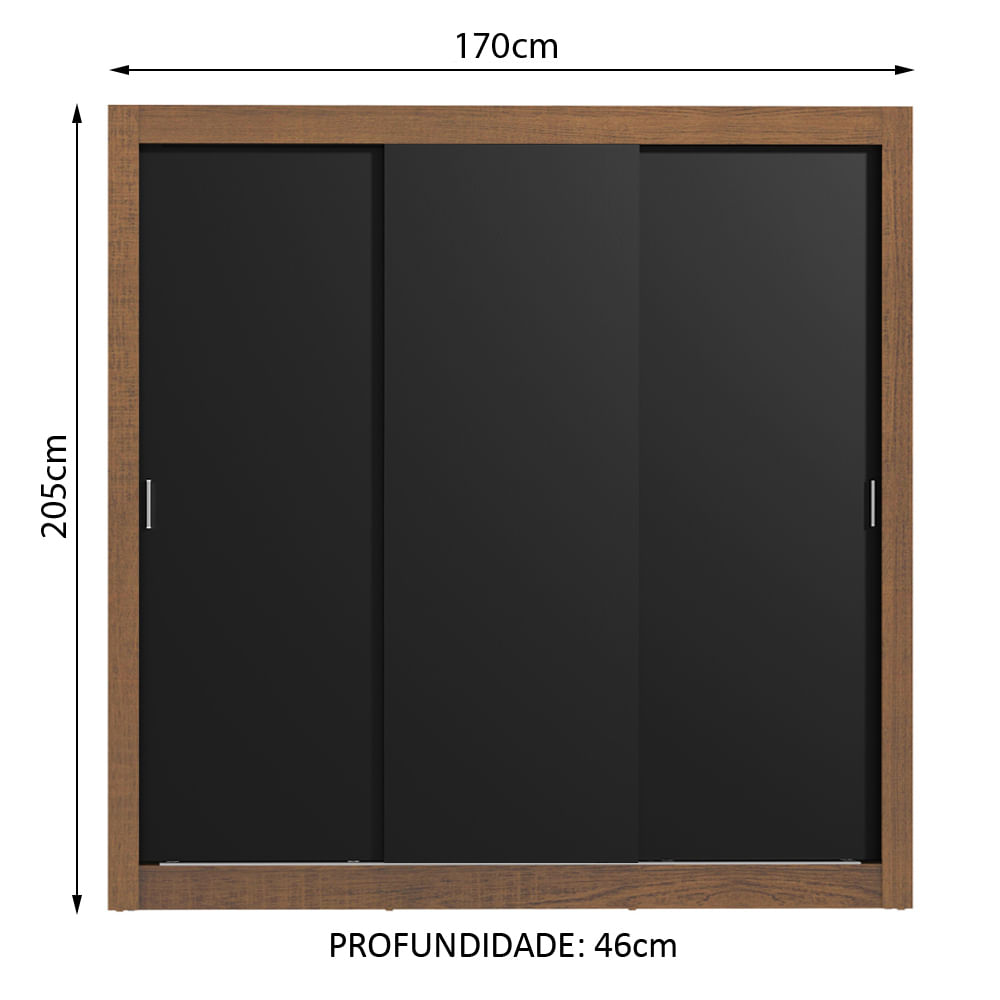 Guarda Roupa Casal Madesa Lyon Plus 3 Portas de Correr 4 Gavetas Rustic/Preto Cor:Rustic/Preto
