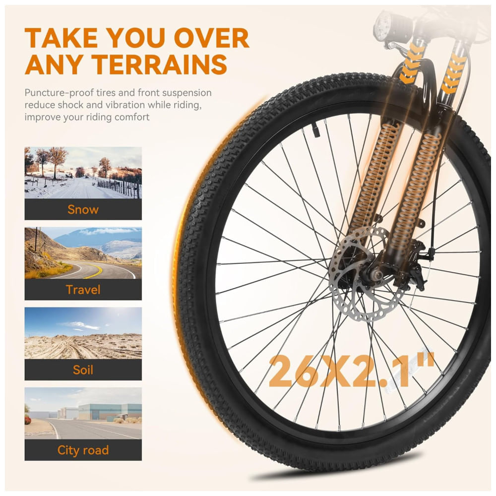 Miniatura Bicicleta Elétrica Apex para Adultos, Aro 26 1000W Pico Mountain Bike Elétrica, Velocidade Máxima de 35 Km/h, Alcance Máximo de 88,51 Km, Bateria Remo