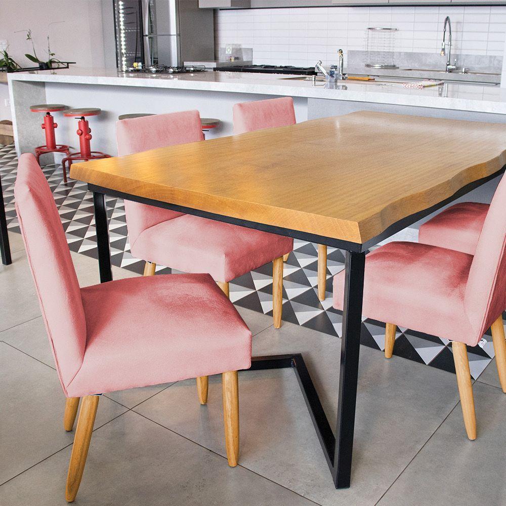 Kit 4 Cadeiras De Jantar Carol Suede Pés Palito Castanho - D'rossi Cor Rose