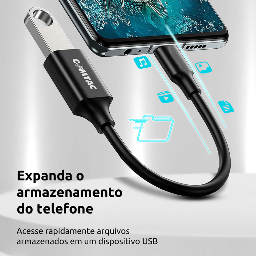 Miniatura Cabo Comtac USB-C Para USB 3.0 Femea 0.2 Metro Preto - 12 Meses - USB-C, USB-A - Cabo Comtac USB-C Para USB 3.. - Cabo Conversor - Garantia do Fabricante