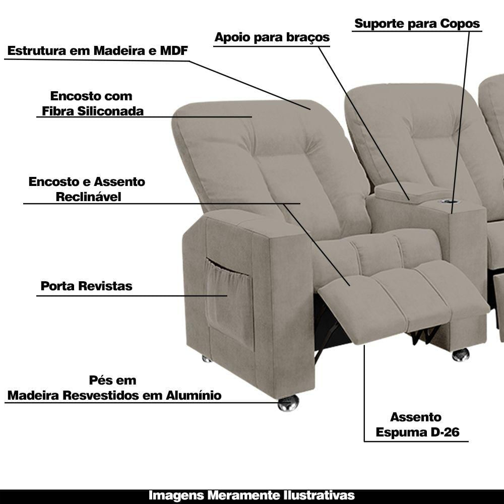 Miniatura Poltrona Reclinável Para Cinema 3 Lugares Sora Veludo Fh1 - D'rossi Cor Capuccino