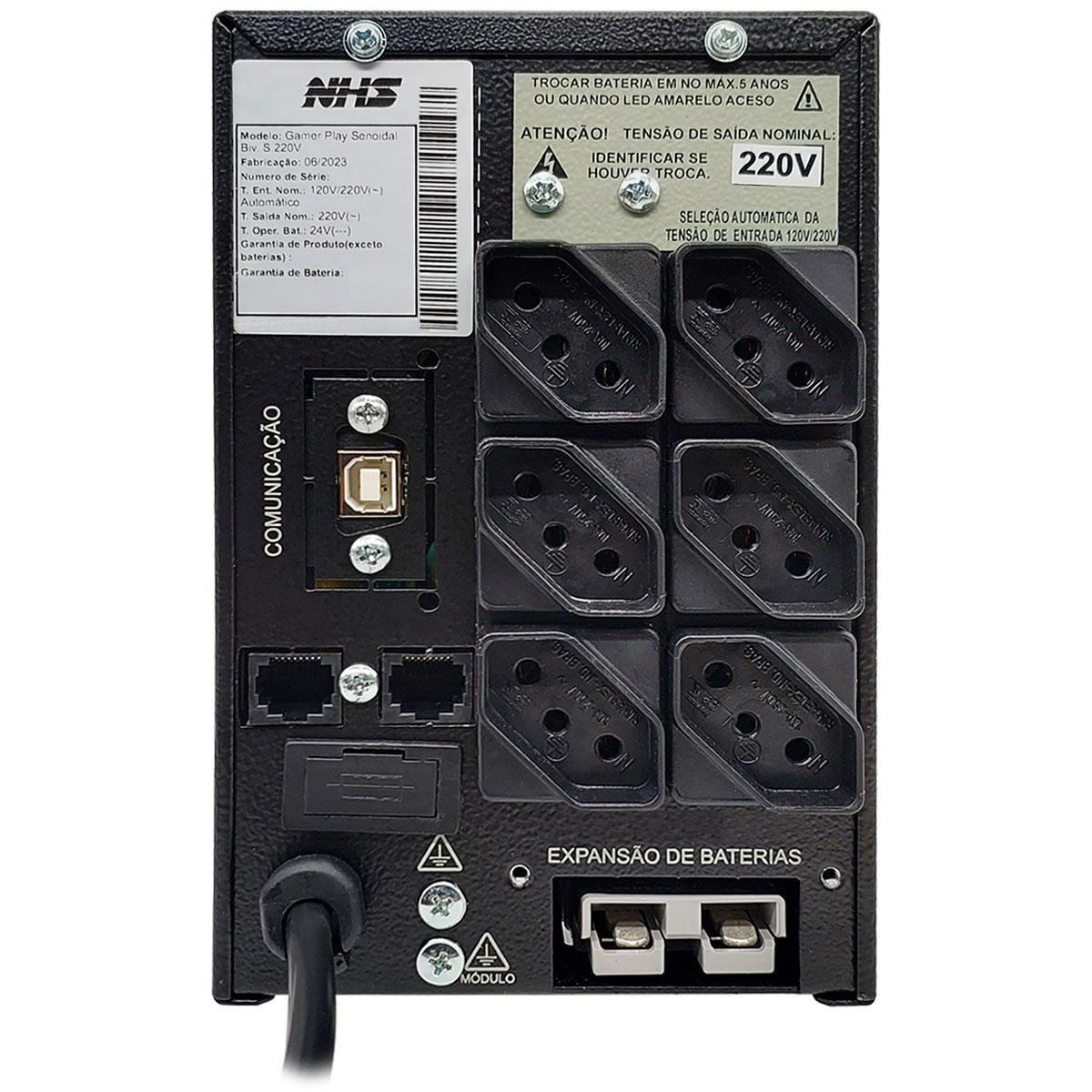 Miniatura Nobreak Gamer Nhs Play Senoidal 1000Va, Ent. Bivolt, Saída