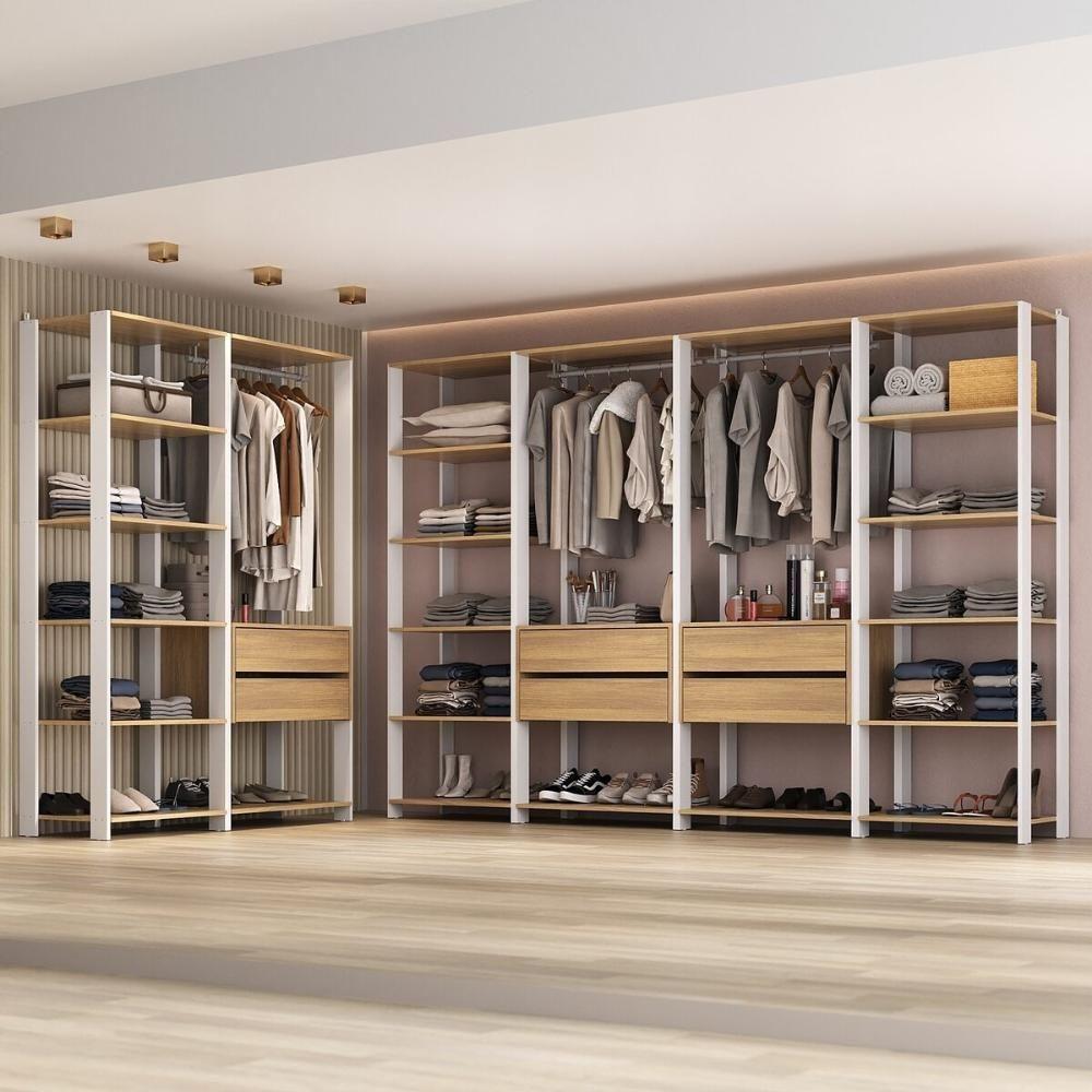 Miniatura Guarda Roupas Closet Modulado 405cm 6 Peças Com 6 Gavetas E Cabideiros Multimóveis MP4322 Branco Madeirado