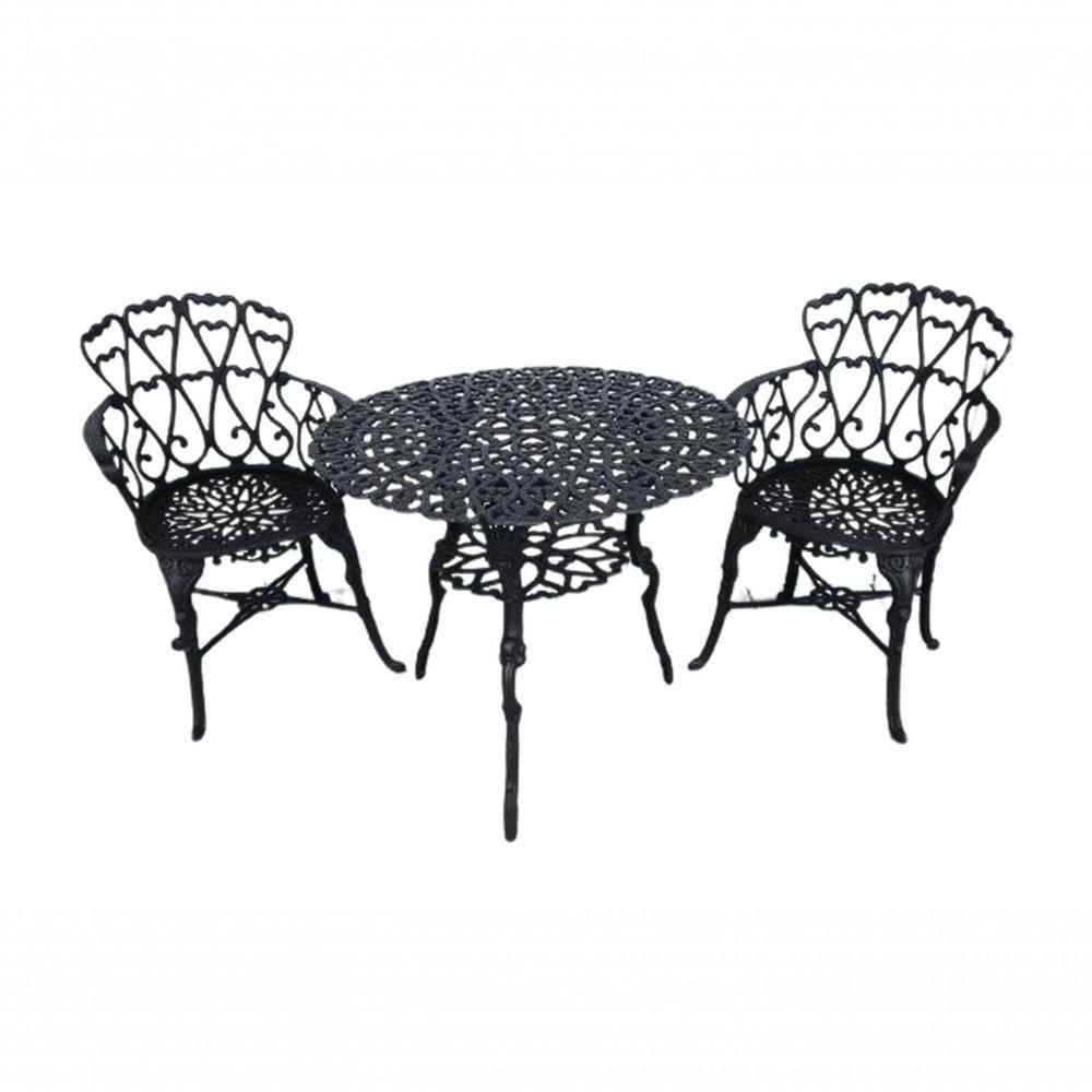 Miniatura Conjunto Mesa 2 Poltronas Viena Premium Jardim Varanda Sacada Preto