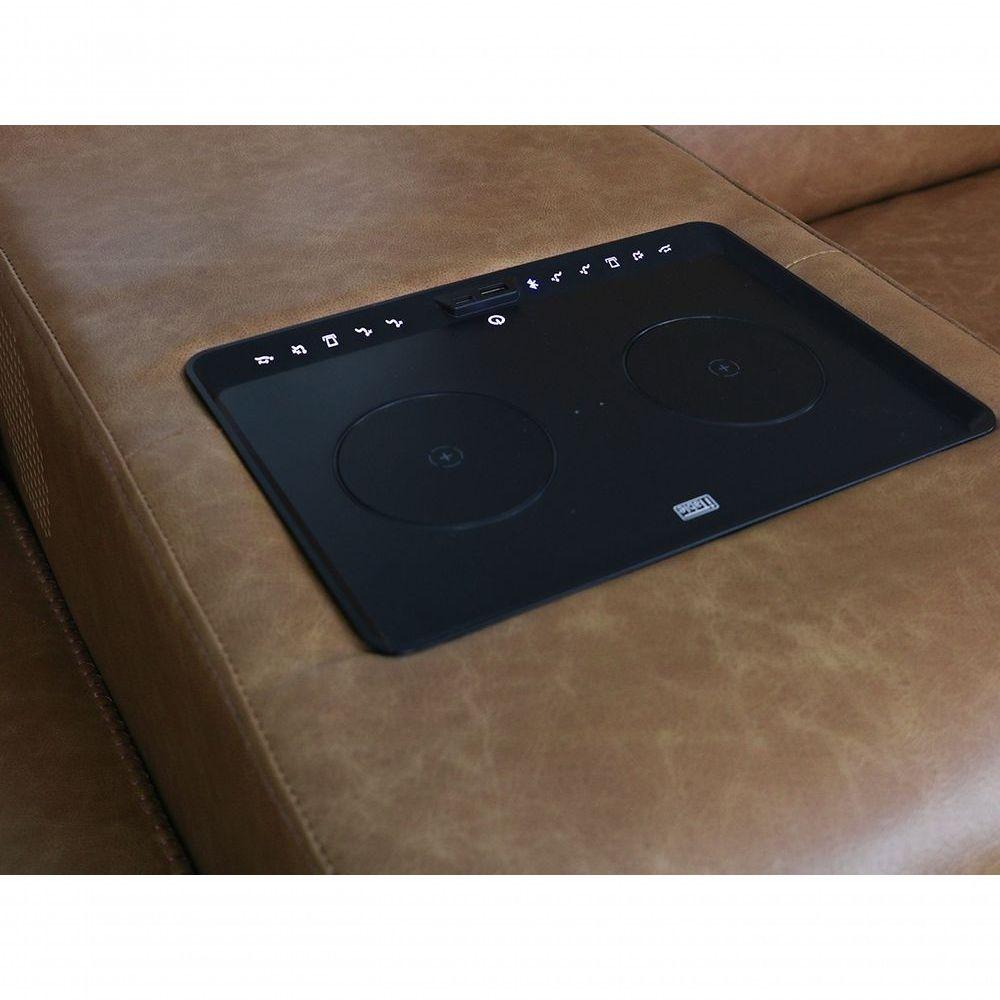 Miniatura Sofá Reclinável Elétrico De Couro Legend Com Itable E Luminária à Direita Soft Brown - Mempra