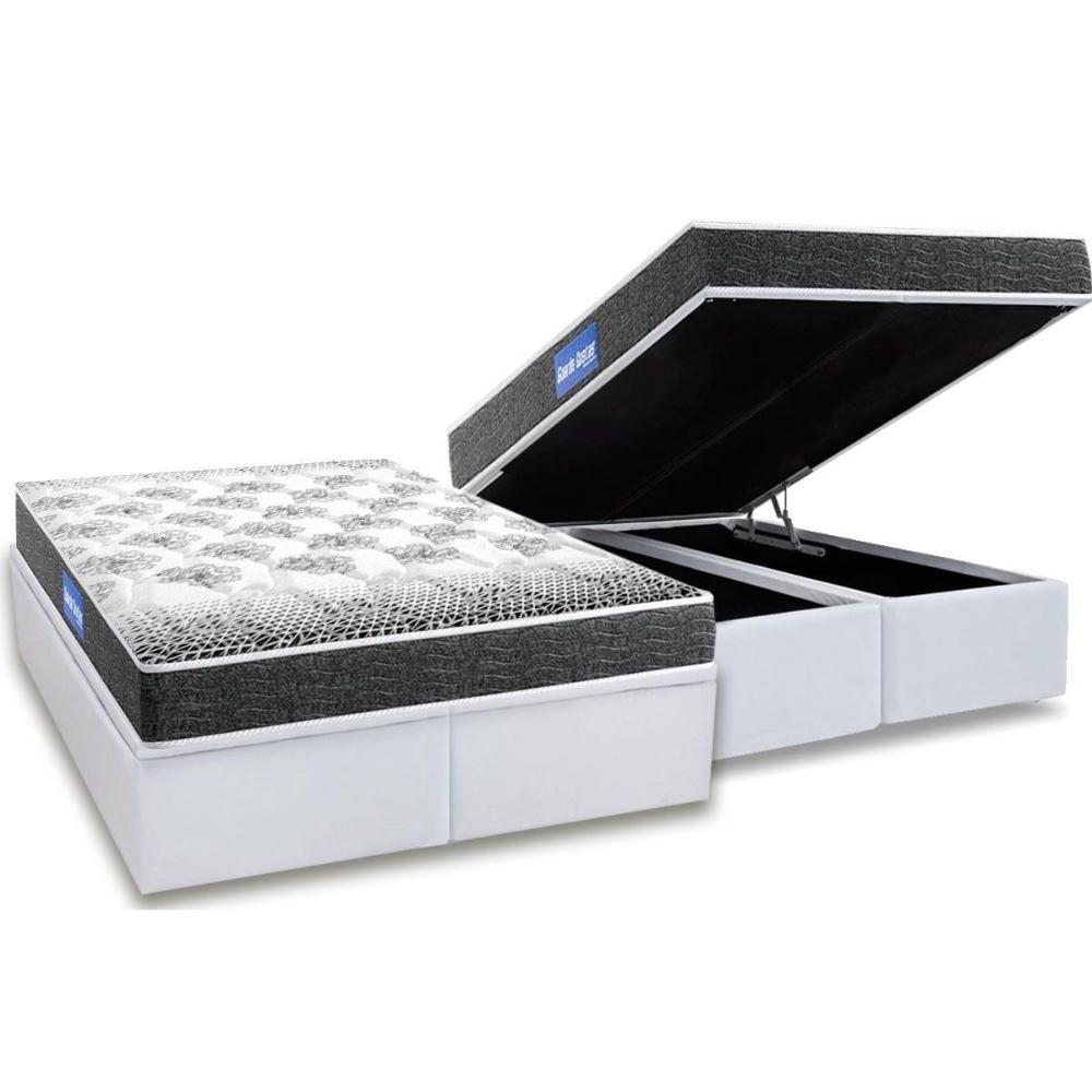 Miniatura Cama Box Baú Queen: Colchão Espuma Probel D23 Guarda Costas Black + Base Crc Courano White(158X198)