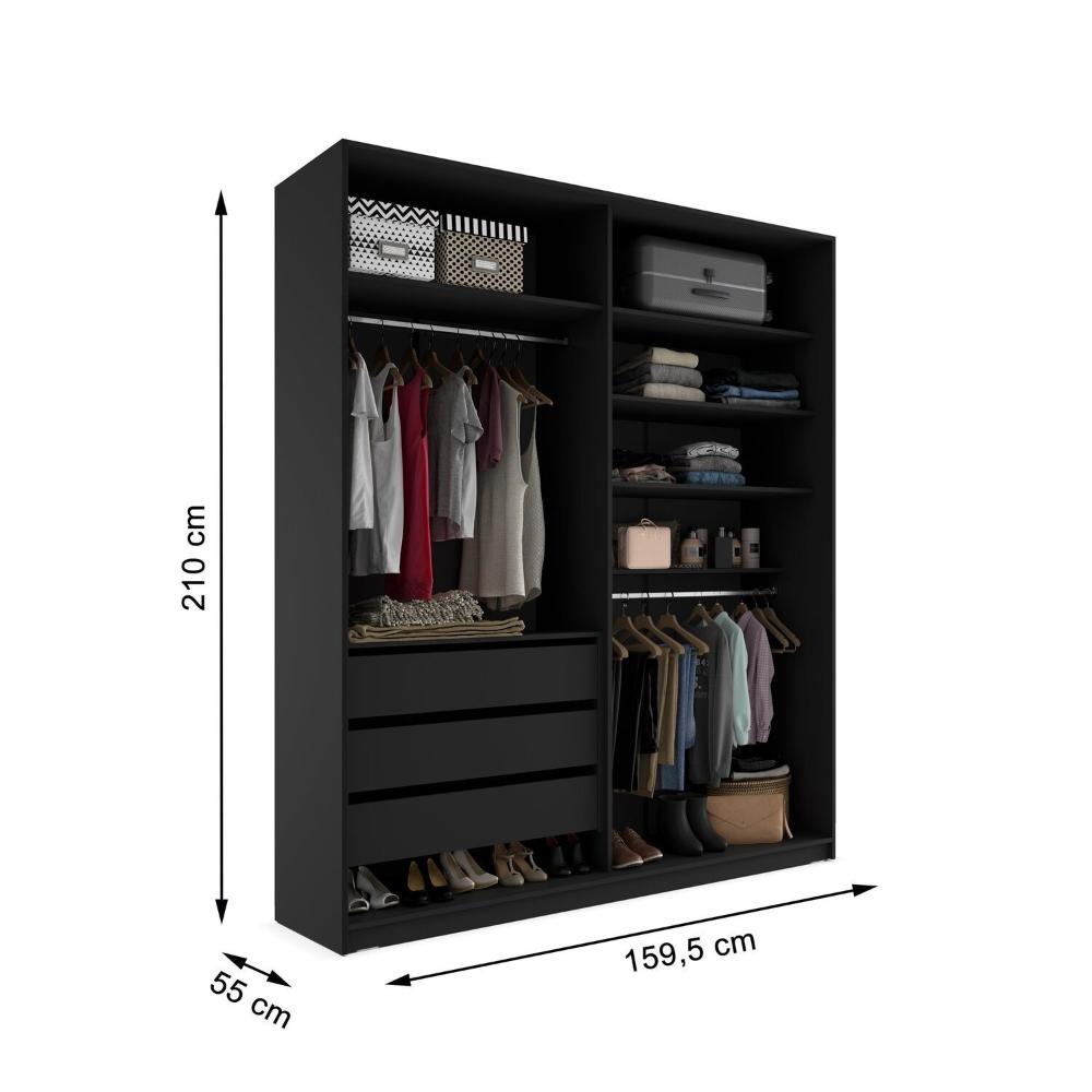 Closet Solteiro 100% Mdf Bp 159,5cm 3 Gavetas Monreale Preto