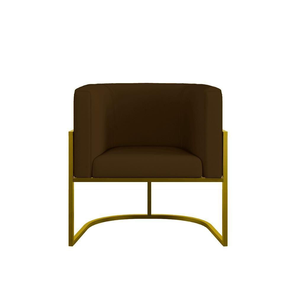 Miniatura Poltrona Corino Decorativa Lua Recepção Base Ferro Gold Marrom
