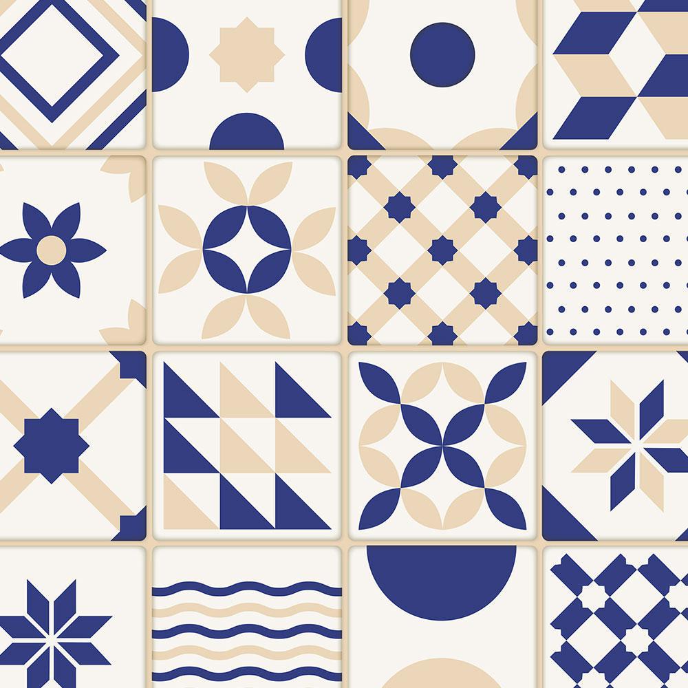 Miniatura Papel De Parede Azulejo Português Retro Para Área Gourmet Cozinha - Com desenho - Azulejo - 1 Rolo