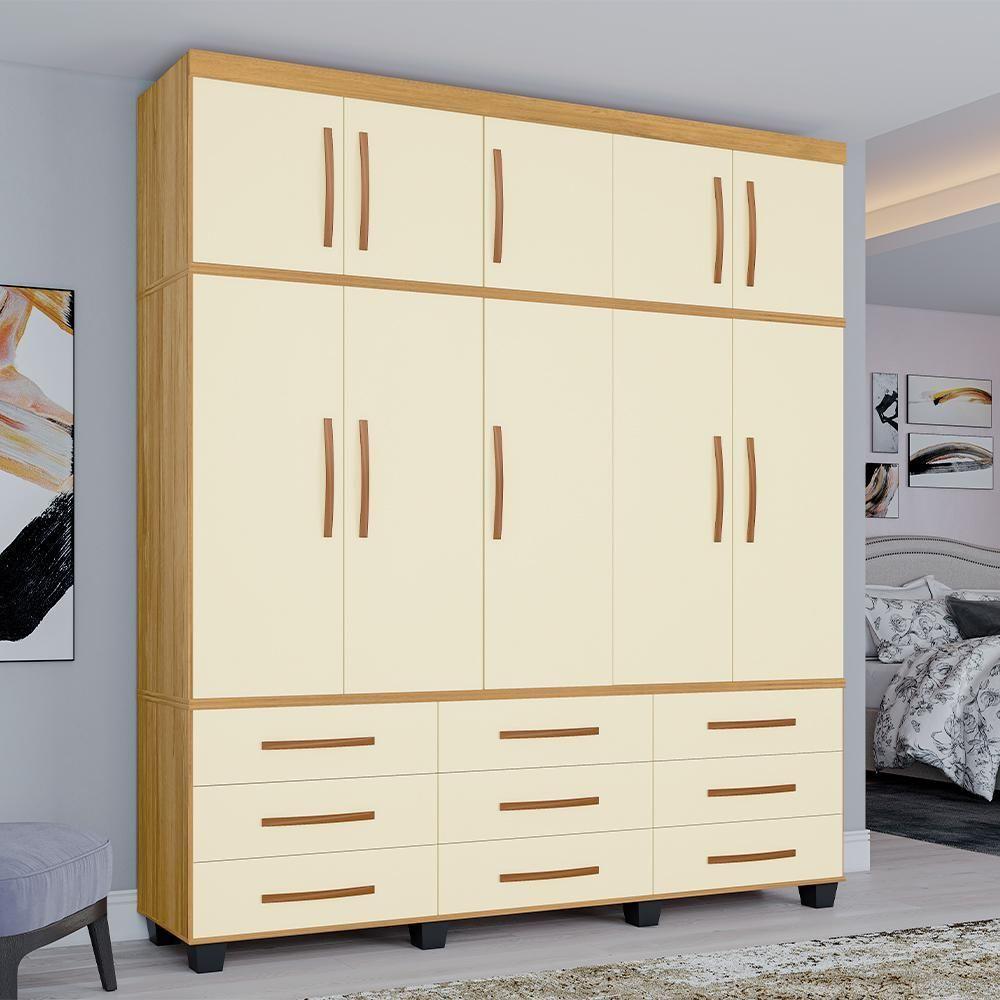 Miniatura Guarda-roupa Quioto Com 9 Gavetas 10 Portas Mel Pérola