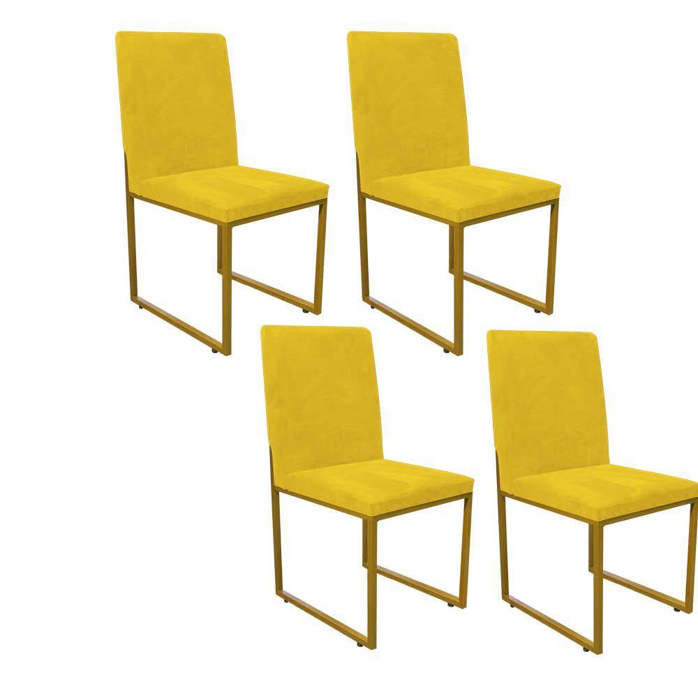 Miniatura Kit 04 Cadeira De Jantar Office Sttan Sala Ferro Dourado Sintético Amarelo - Ahazzo Móveis