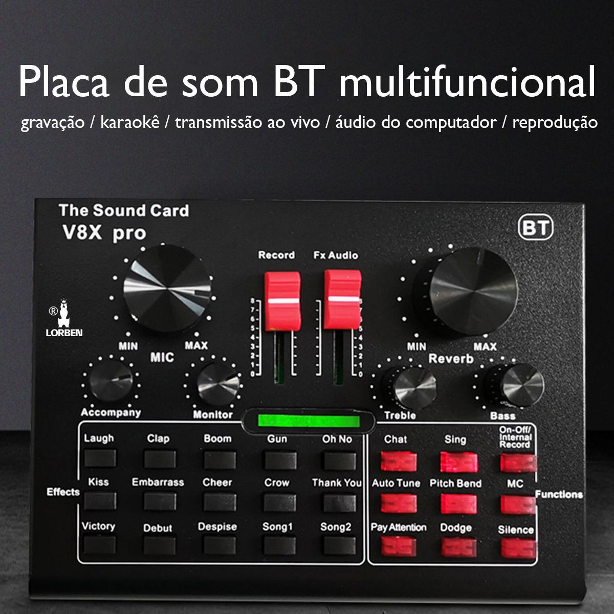 Mini Placa Mixadora Gravadora De Som V8X Pro Live Sound 15