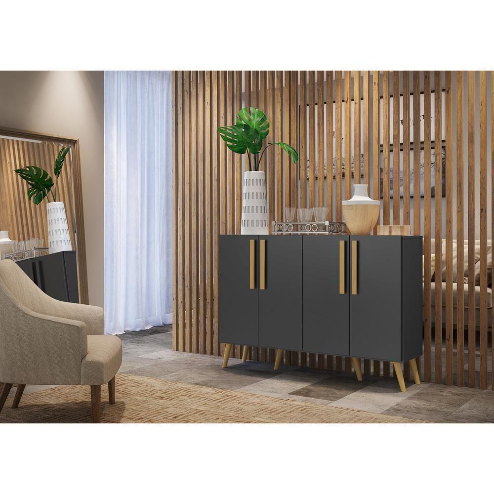 Aparador Buffet 4 Portas Com Pés Retrô Viena Preto/natural