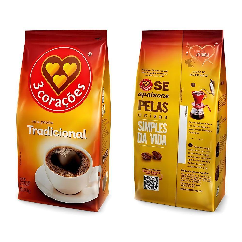 Miniatura Café Três Corações Tradicional Moído Kit 3 Pacotes 500G
