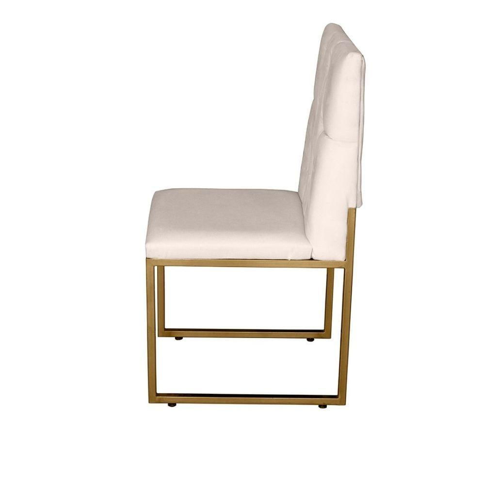 Miniatura Cadeira De Jantar Escritorio Industrial Malta Capitonê Ferro Dourado Corino Bege