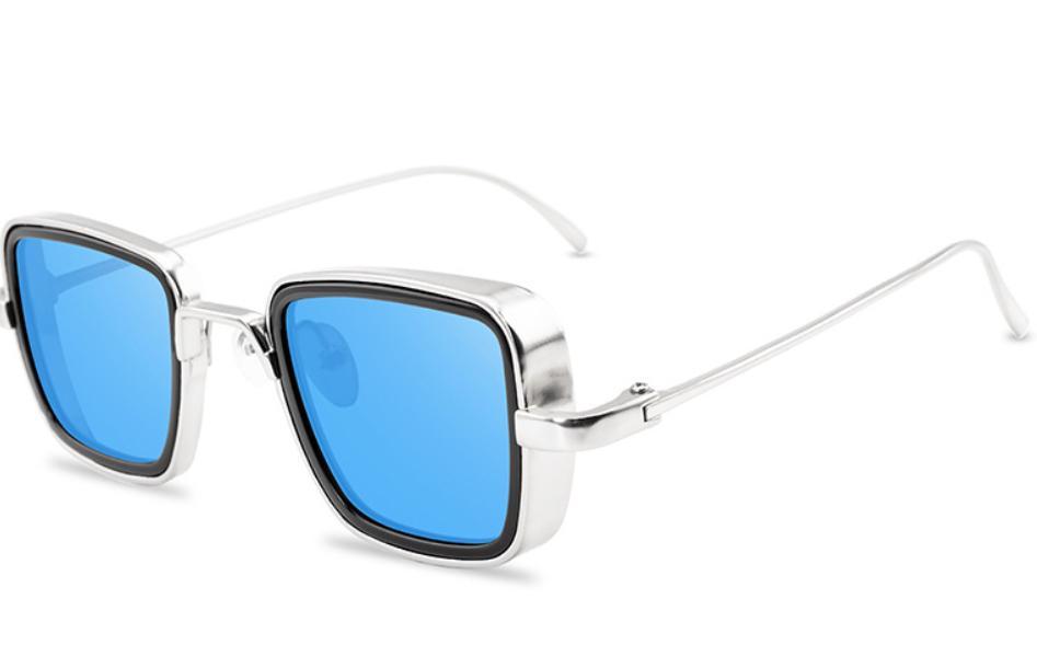 Miniatura Óculos De Sol Lente Azul Detalhes Prateado Quadrado L0145