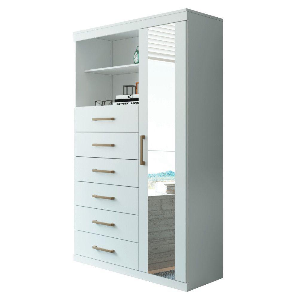 Miniatura Cômoda Multiuso 1 Porta 6 Gavetas Com Espelho Marabá Santos Andirá Branco