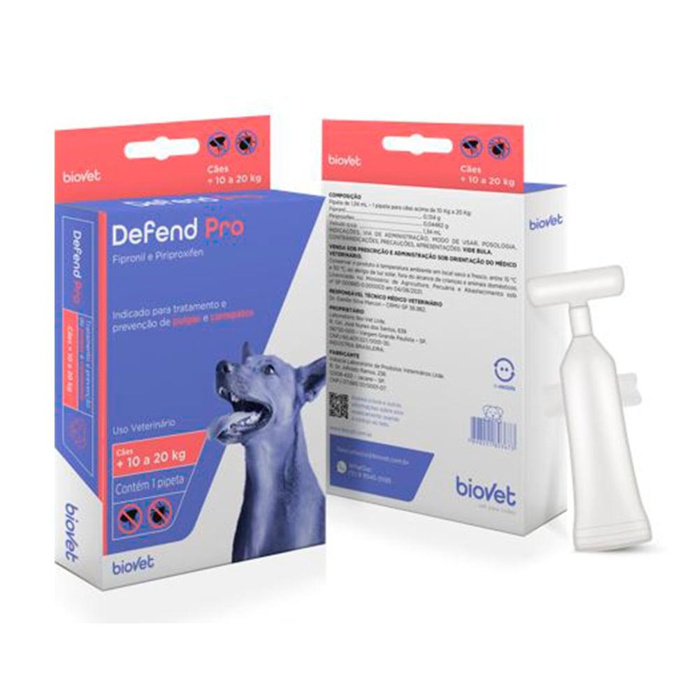 Miniatura Antipulgas e Carrapatos Biovet Defend Pro para Cães de 10 a 20 Kg - 1 Pipeta