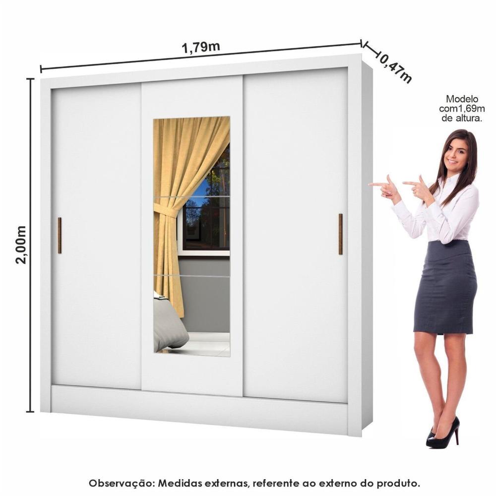 Guarda-roupa Casal Modulado 5 Portas com Cama Santiago 3 Portas com Espelho 5 Gavetas Branco